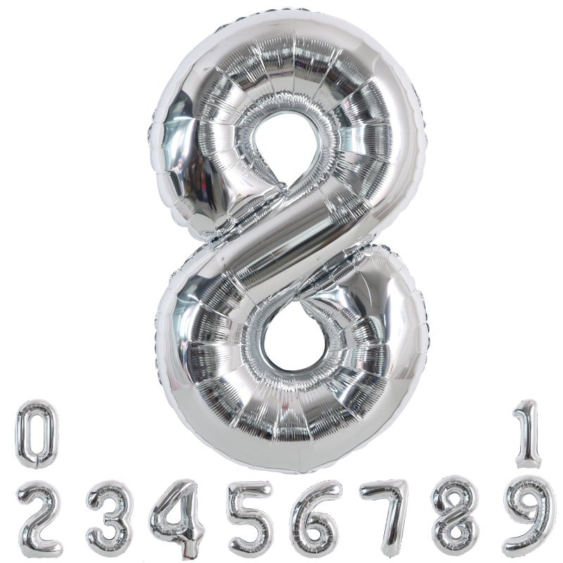 TONIFUL 40 Inch Silver Large Numbers Balloons 0-9, Number 8 Digital 8 Helium Foil Mylar Big Number Balloons for 2026 Graduation New Year Eve Birthday Party Anniversary Supplies Decorations - Image 1